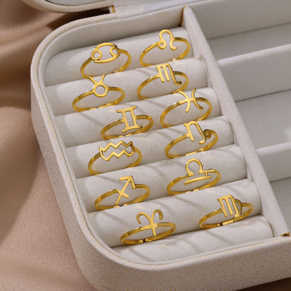 Stainless Steel Zodiac Constellation Ring for Men Women