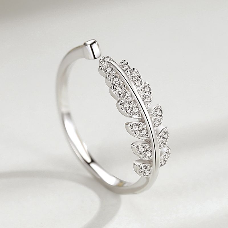 925 Sterling Silver Ring With Zircon Leaves And Feather Design For Index Finger Fashion Jewelry Gift For Women