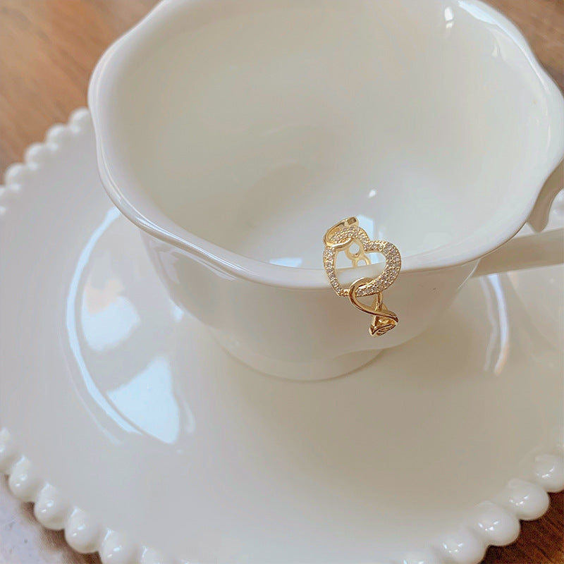 Peach Heart Ring Copper Flower Korean Style Simple Niche Design Electroplated Jewelry Rings Copper Art Ring Gem