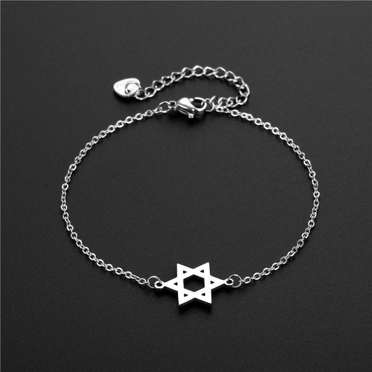 Unisex Titanium Steel Bracelet Polished Diamond Shape Six Pointed Star Design Trade Fair Ready Steel Gold Gift
