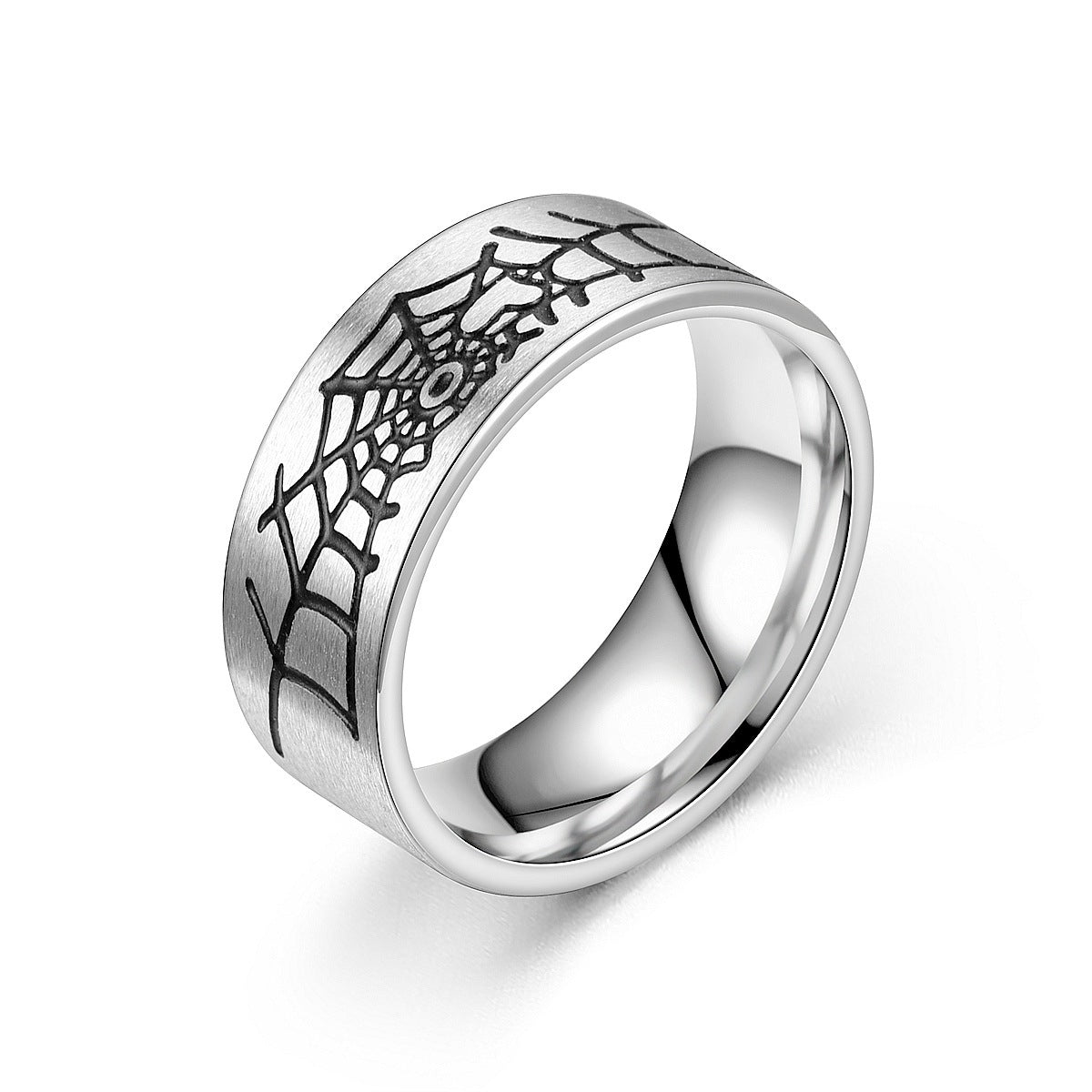 Unisex Stainless Steel Ring Geometric Oiling Design 8mm