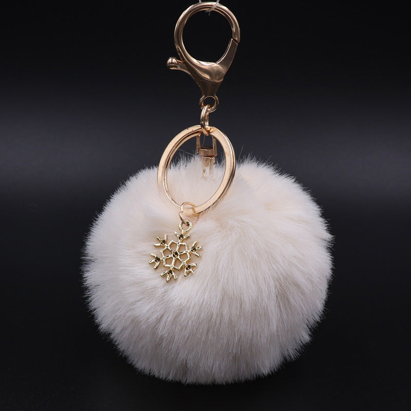 Plush Snowflake Keychain Winter Holiday Decoration Bag Pendant Alloy Keyring Fluffy Snow Ball Charm Gift Ideas