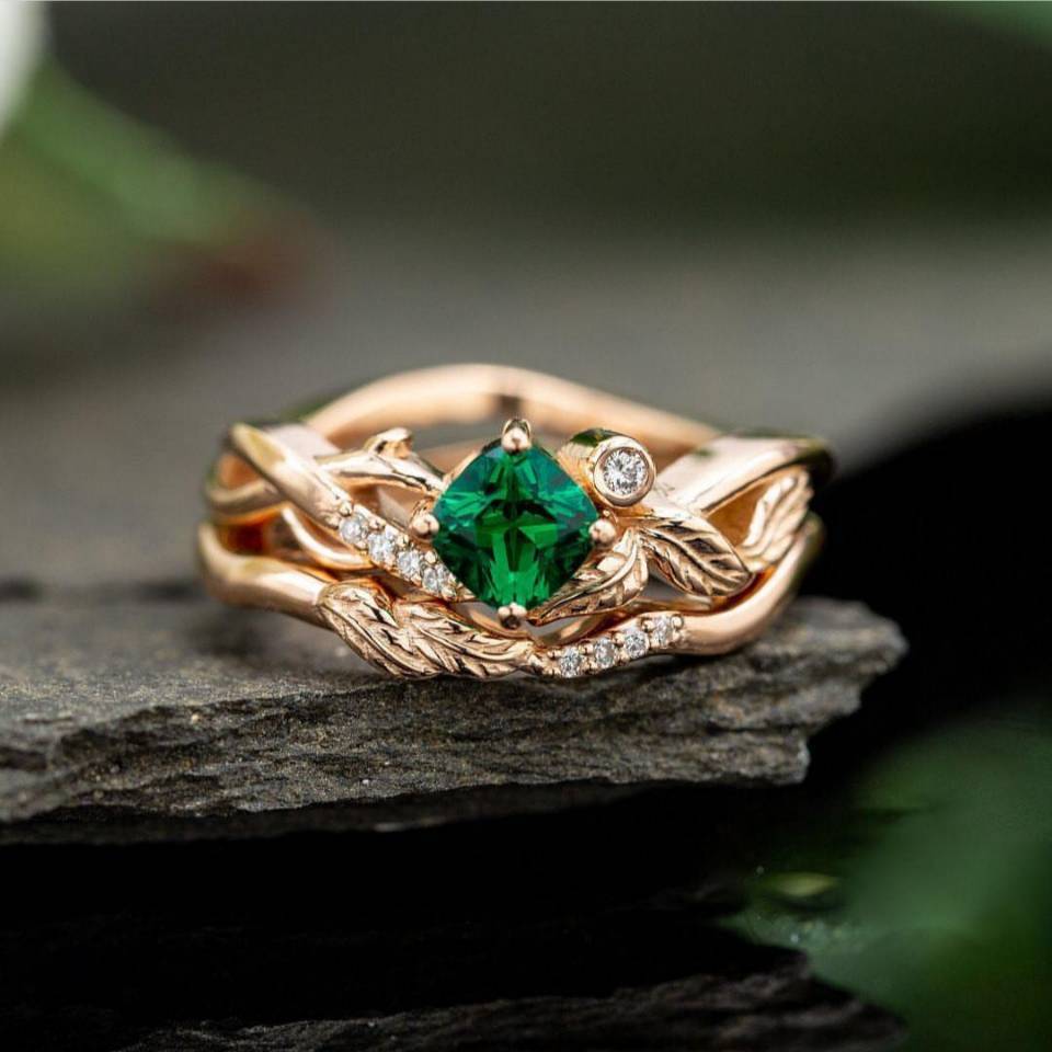 Copper Ring With Geometric Zircon Inlay European Design For Women Fashion Accessory Green Zircon Jewelry Shine