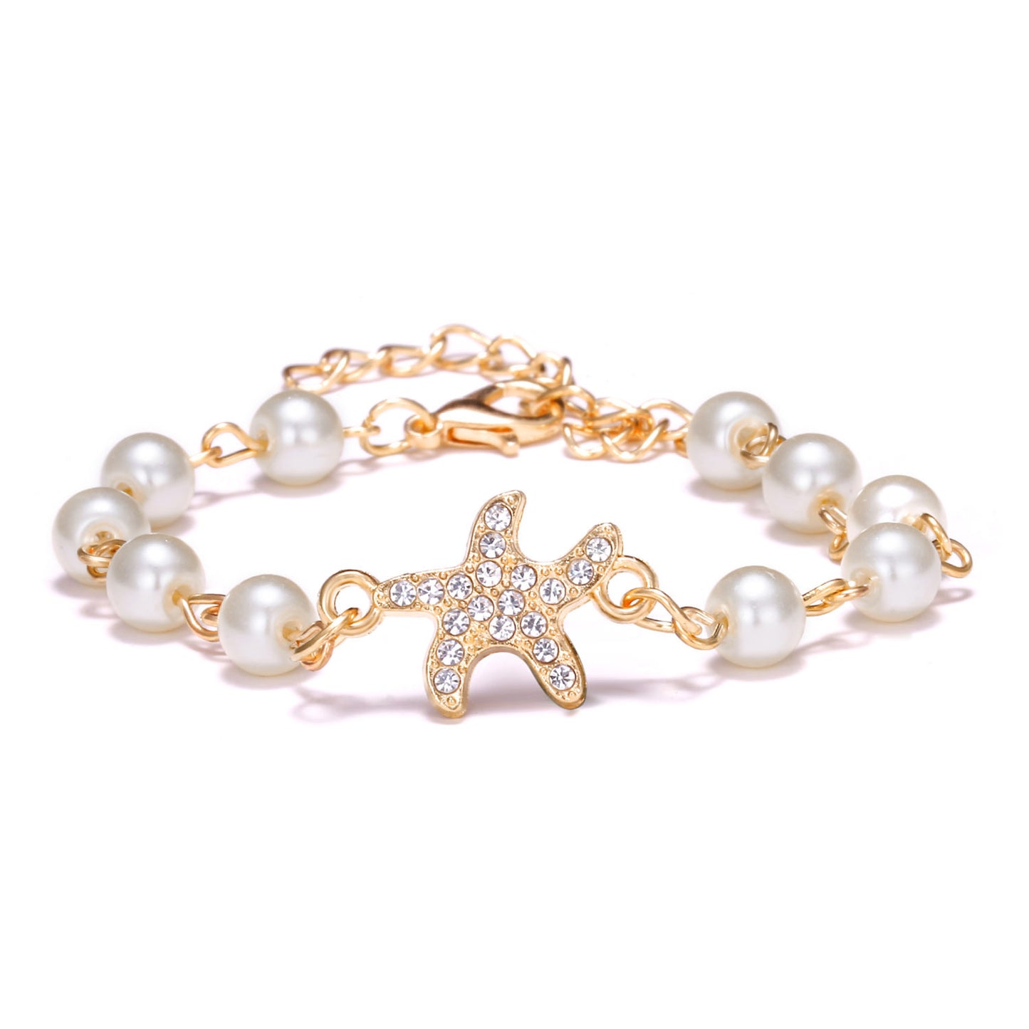 Womens Alloy Rhinestone Pearl Bracelet Geometric Heart