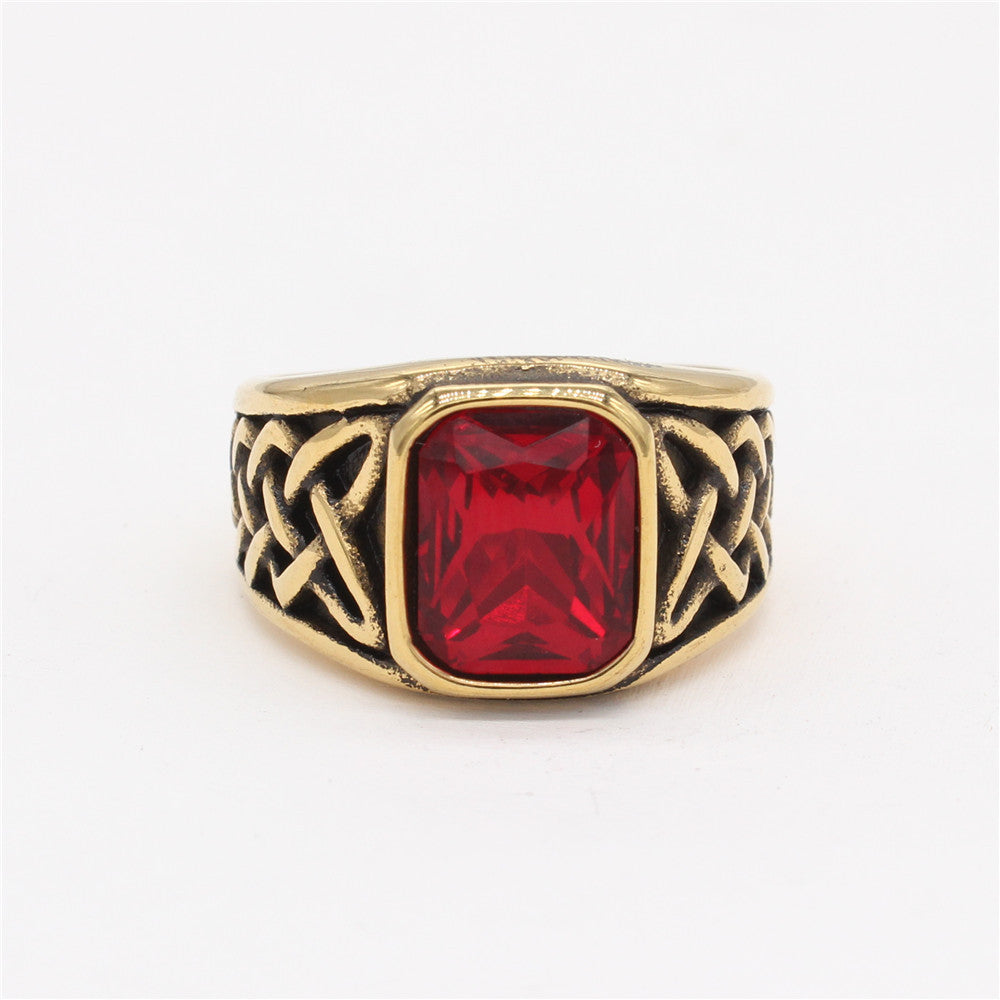 Viking Pattern Gemstone Titanium Steel Ring for Men