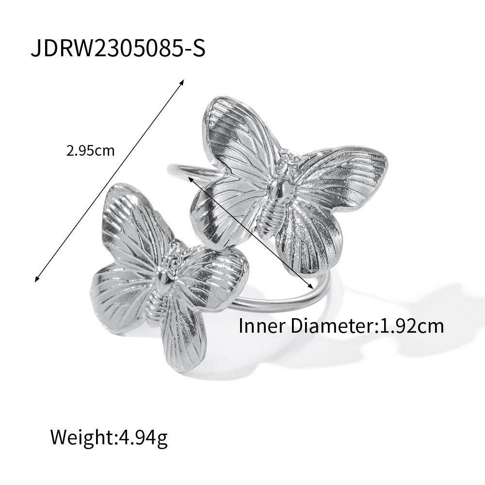 European And American Style Butterfly Ring In Stainless Steel Adjustable Open Band Jewelry For Everyday Styles