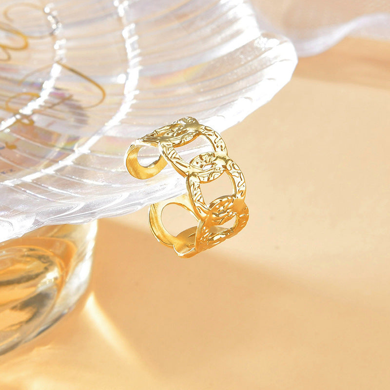 Stainless Steel Vintage Geometric Ring Adjustable For Men And Women Embossed Punk Style Durable High QualityXX