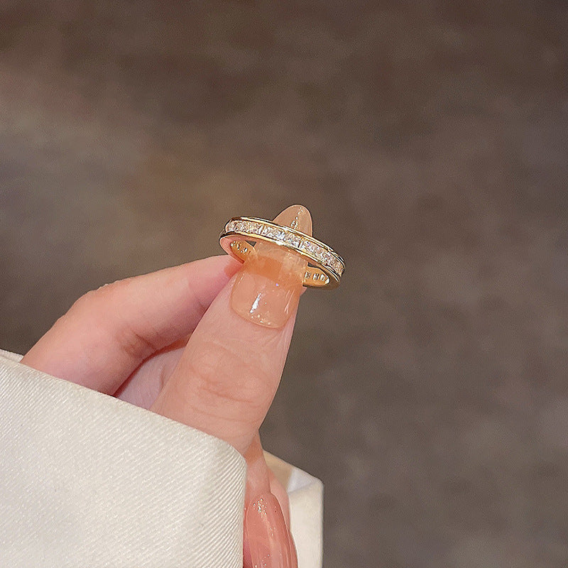 Elegant PearlWhite Ring Geometric Copper Band Electroplated White Gold Gemstone Inlay Gift For Her Korean Style