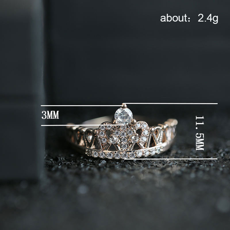Womens Crown Zircon Ring Rose Gold Plated Copper High Quality Fashion Jewelry European American Design Elegant