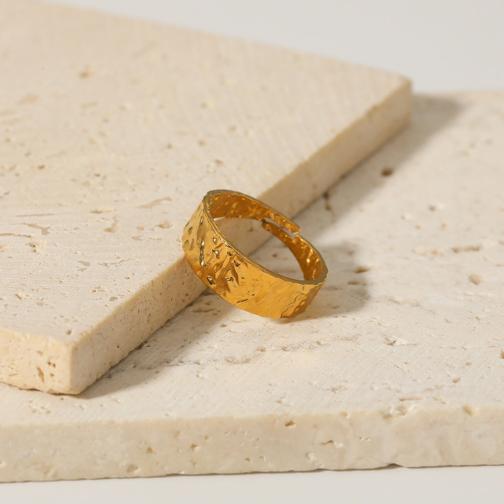 Women's Gold Plated Ring Retro Adjustable Opening Ring Personality Stainless Steel Ring Fashion Jewelry Round Ring for Her