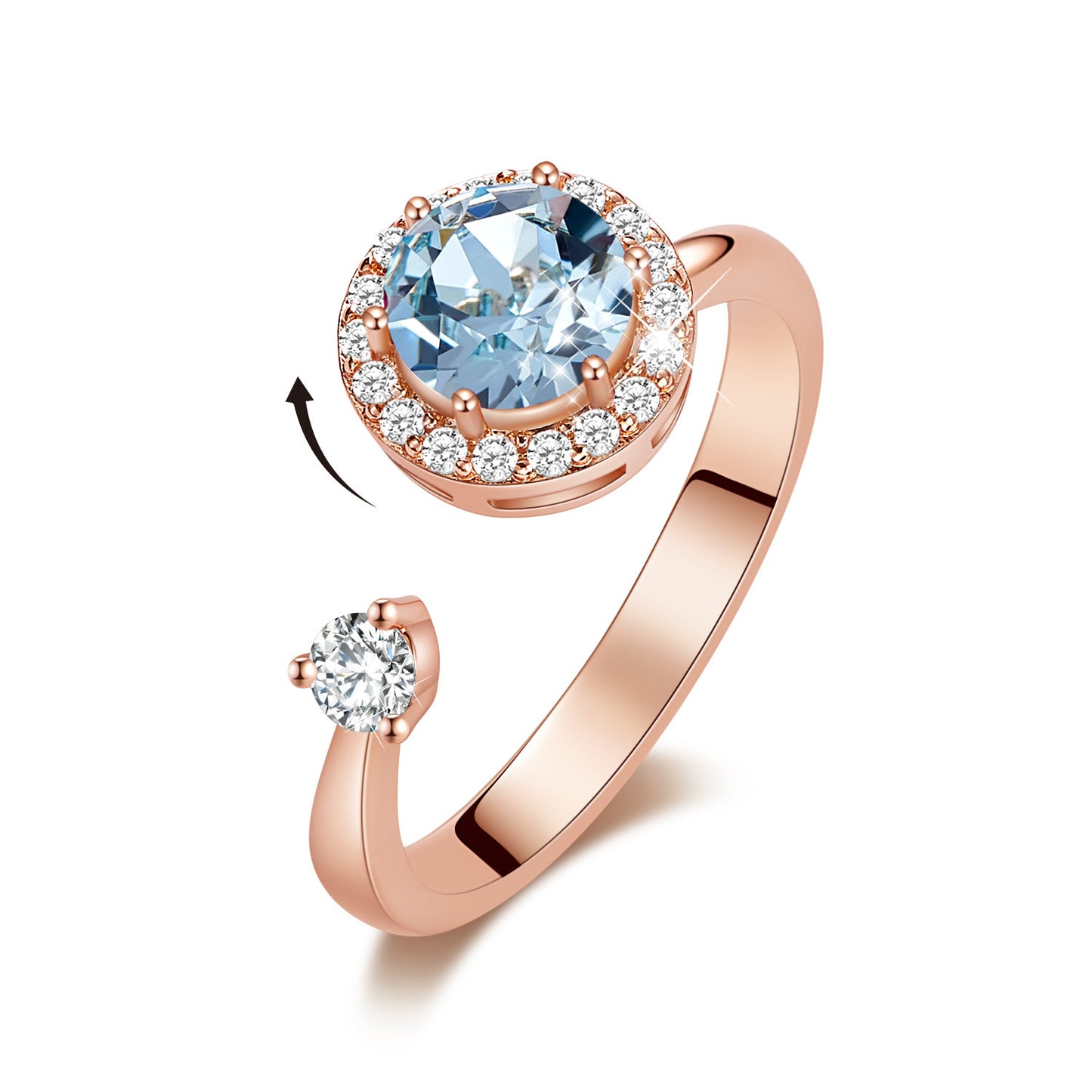 Ladies Rotating Crystal Inlay Ring With Copper Band Adjustable European American Style Jewelry Elegant Shimmer