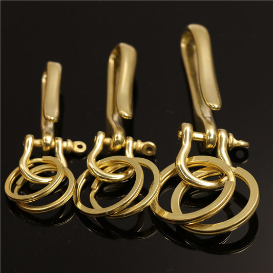 Mens Pure Copper Car Keychain Pendant With U Shaped Hook And Horseshoe Buckle Slip Light Treatment Key Ring Decoration
