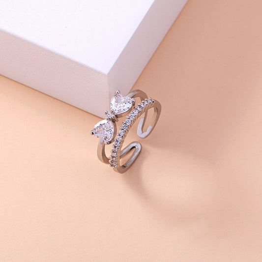 Women Adjustable Zircon Ring European Bow Knot Design Copper Electroplated Personalized Opening Fashion Jewelry