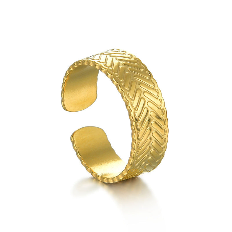 Stainless Steel Twill Ring 14K Gold Tone Adjustable Open Band European American Style Jewelry For Women Trendy