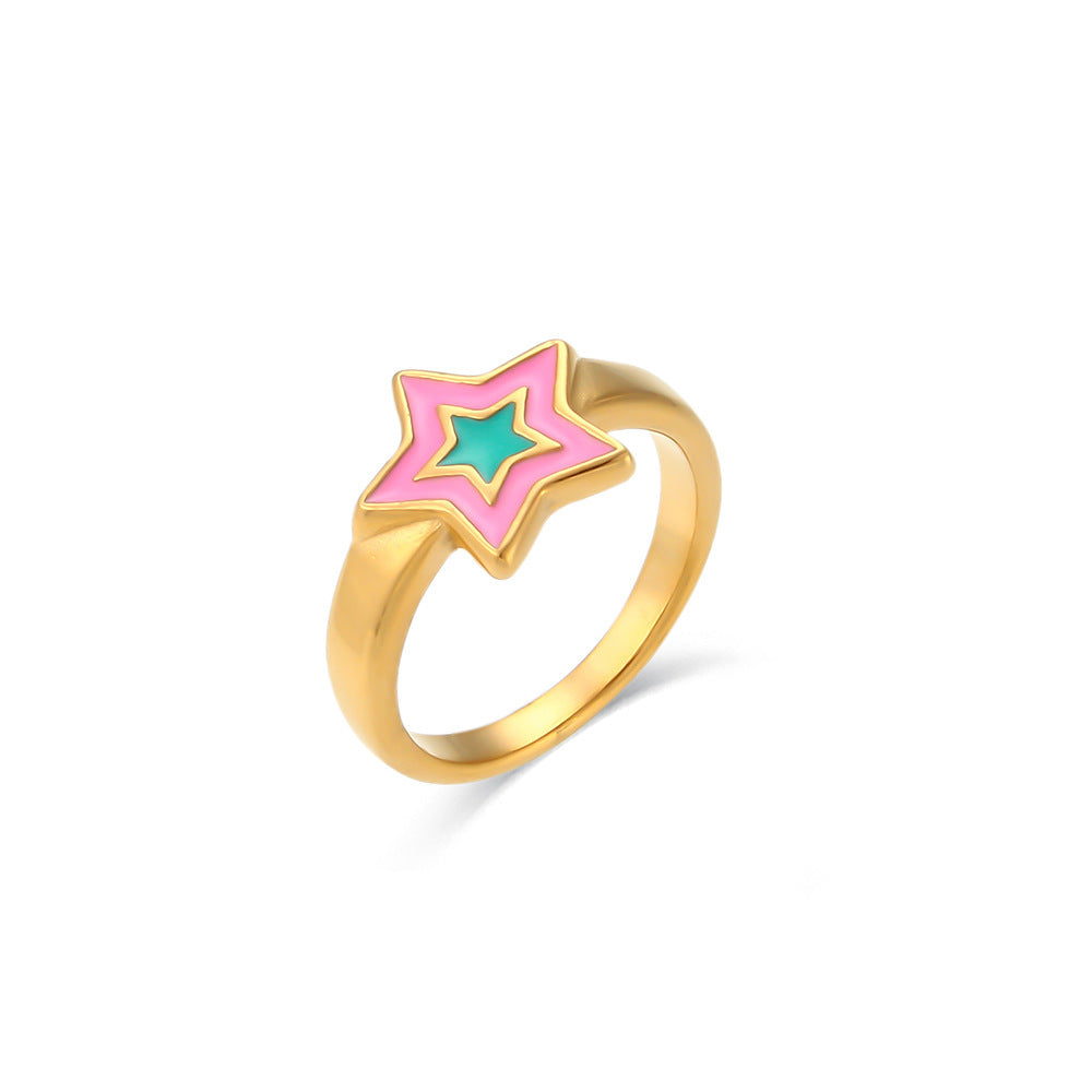 Womens Stainless Steel Ring With Colorful Oil Inlay Geometric Rings For Women Fashion Jewelry National Fashion