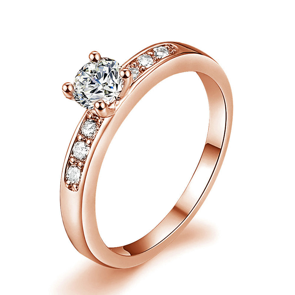 Copper Zircon Ring With Gold Plating Hand Polished Engagement Ring European American Design For Women For Everyday Wear
