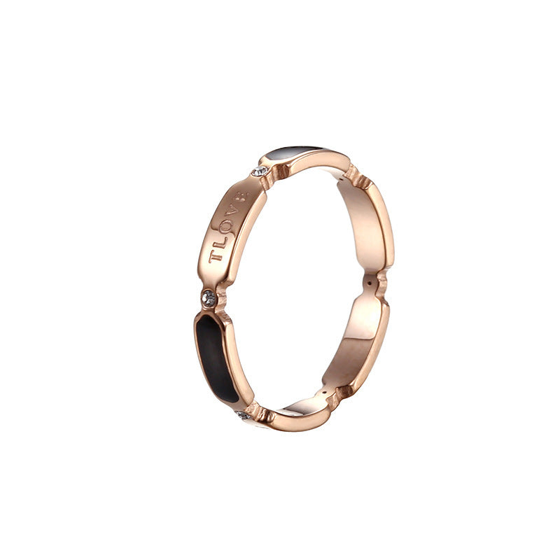 Titanium Steel Ring 18K Rose Gold Plated Ring With Gems Electroplated Thin Ring For Women Girls Size 5 6 7 8 9 10