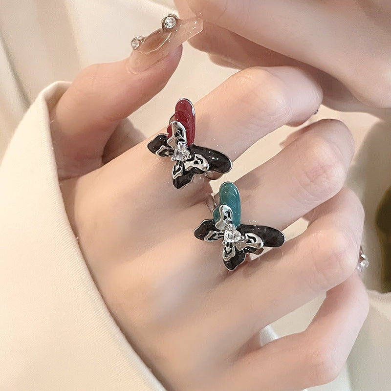 Womens Dripping Oil Butterfly Ring Adjustable Opening Copper Animal Design Fashion Jewelry Durable Cute Charms