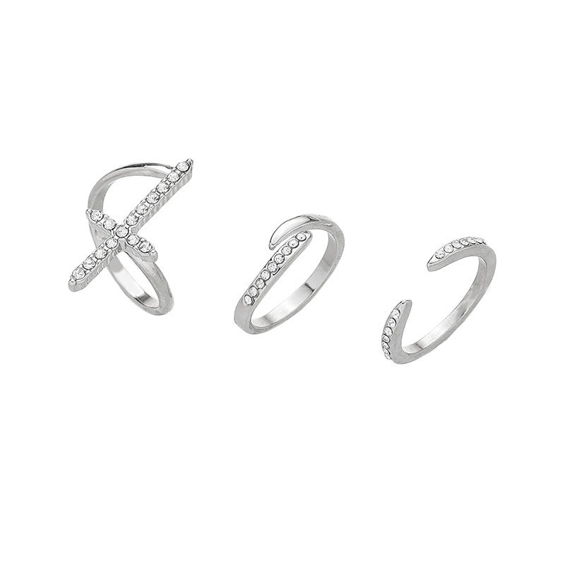 Adjustable Cross Ring For Women And Men Retro Geometric Alloy Electroplated Inlaid Design Jewelry Mosaic Inlaid Gems