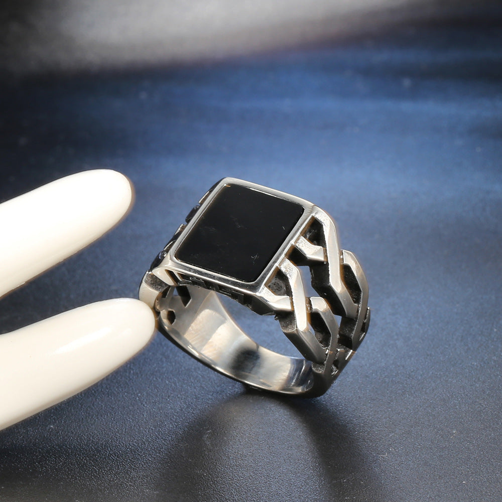 Men's Black Epoxy Ring Titanium Steel Band Punk Geometric Rings for Men Fashion Jewelry Steel Rings Statement Rings Party Rings