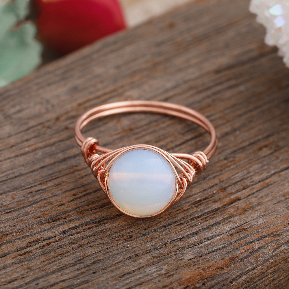 Natural Stone Bead Copper Adjustable Ring For Women Fashion Jewelry Handmade Party Promo Accessory About 20 Mm