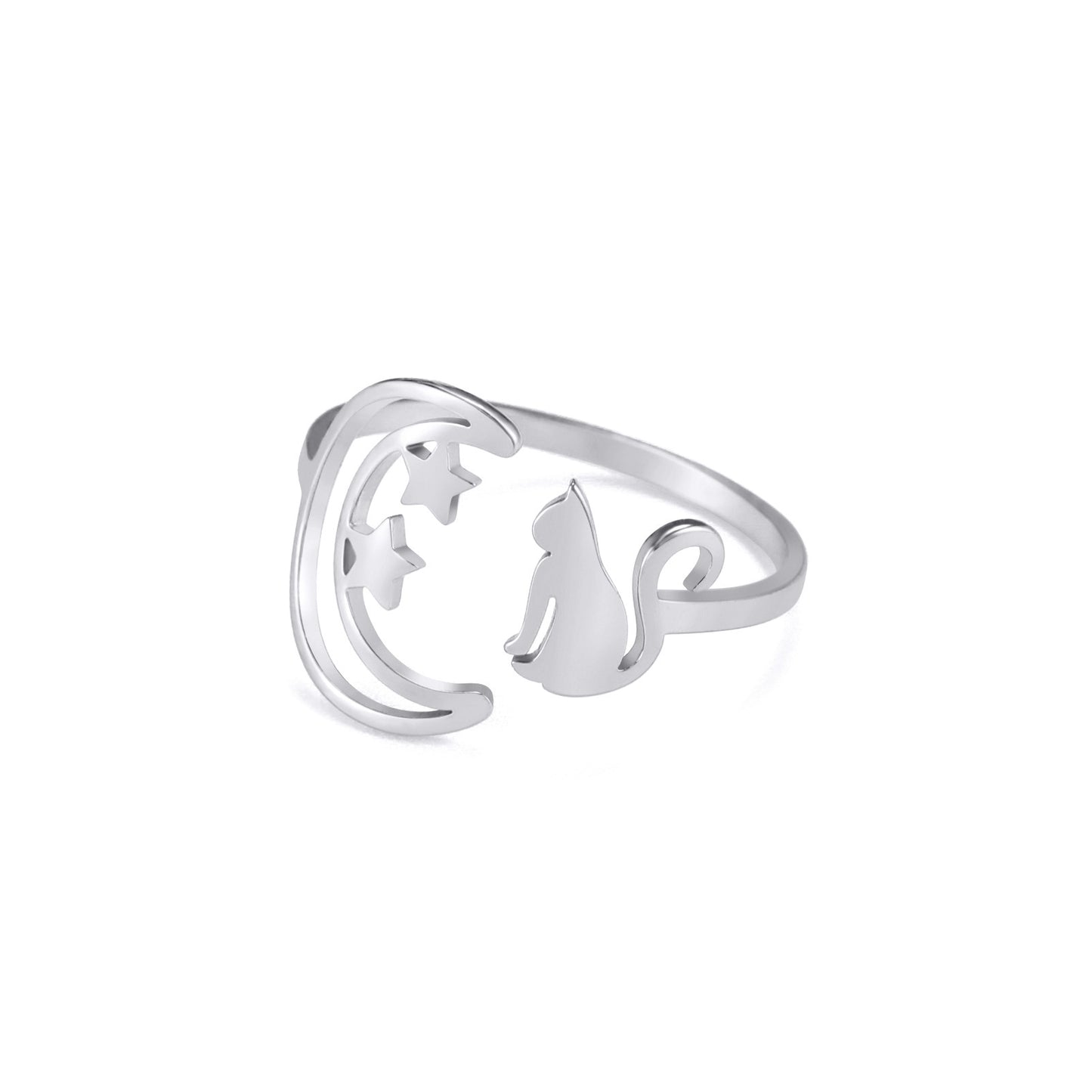 Unisex Crescent Star Ring Stainless Steel Gold Tone
