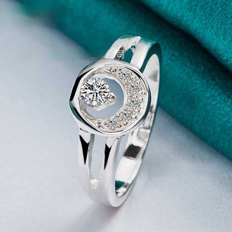 Moon Zircon Ring For Women Geometric Round Alloy Jewelry Size 7 8 9 10 Classic Fashion Elegant Subtle Ornament