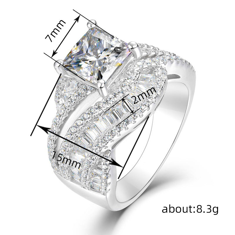 White Gold Twisted Micro Setting Ring For Women Square Geometric Zircon Inlay Copper Band Sizes 6 7 8 9 10 New