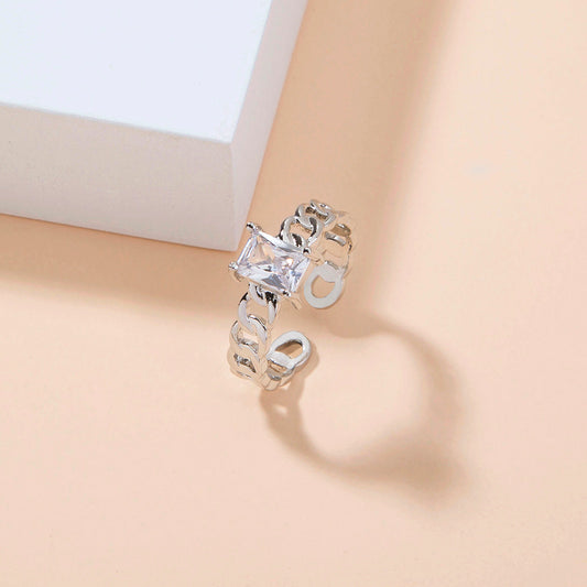 Adjustable Copper Zircon Ring Open Band European Style Gift