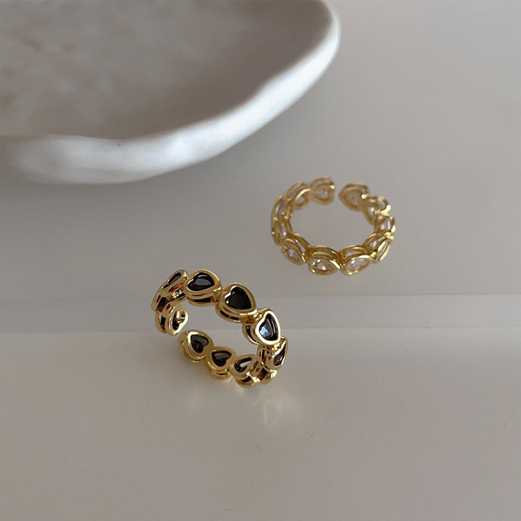 Retro Minimalist Heart Shaped Zircon Ring Gold Plated For Women Elegant Jewelry Accessory Gentle Everyday Glow