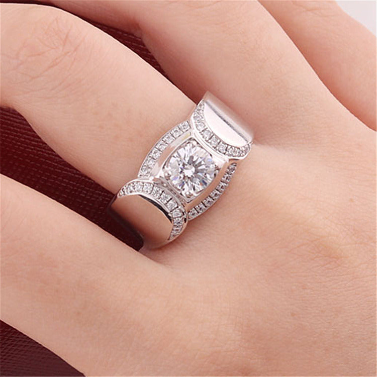 Mens Adjustable Opening Ring With Geometric Design 1 Carat Cubic Zirconia Gold Plated Copper For Any Occasions