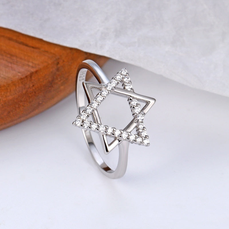 Women Sterling Silver Ring Hexagonal Design With Dotted Details Fashionable Elegant Band Ring For Women Classy