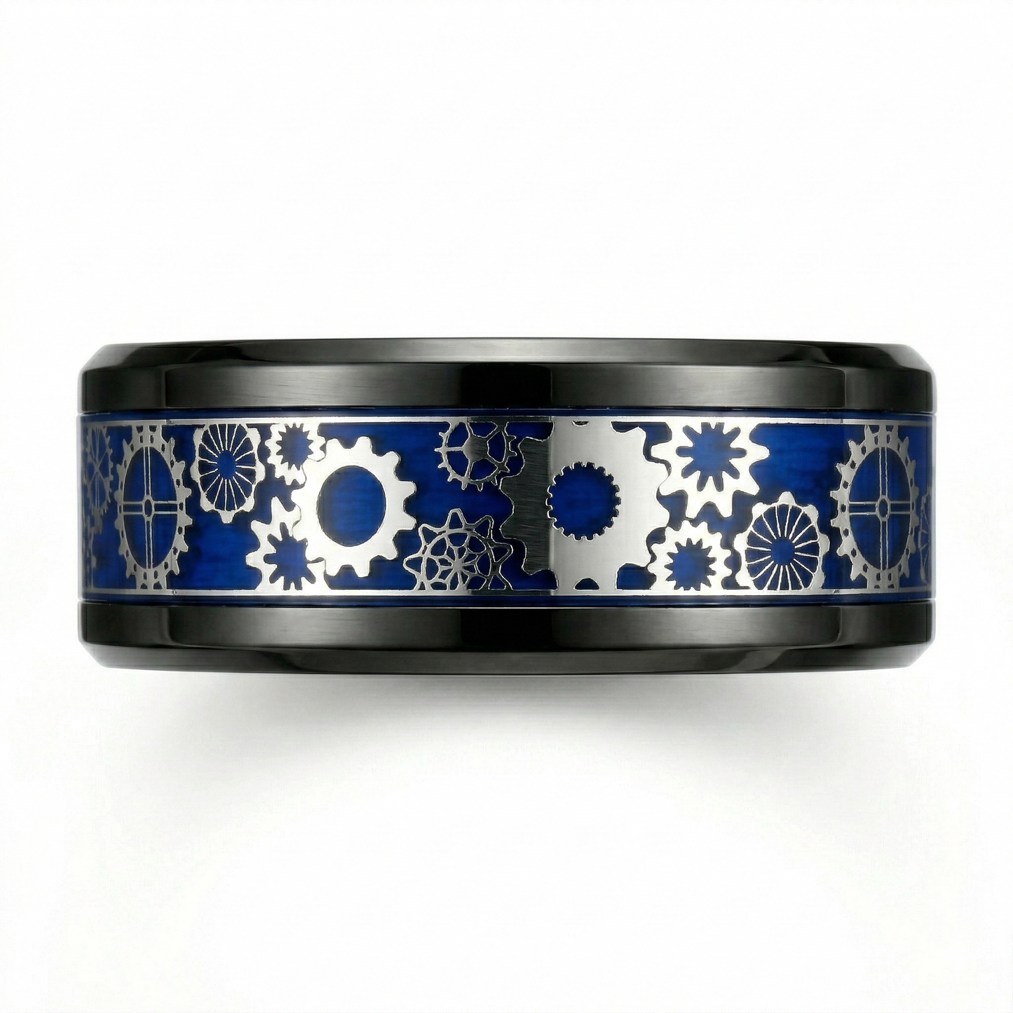 Titanium Steel Gear Spinner Ring for Men & Women, 8mm Rotating U-Shaped Geometric Band, Unisex Fidget Anxiety Ring