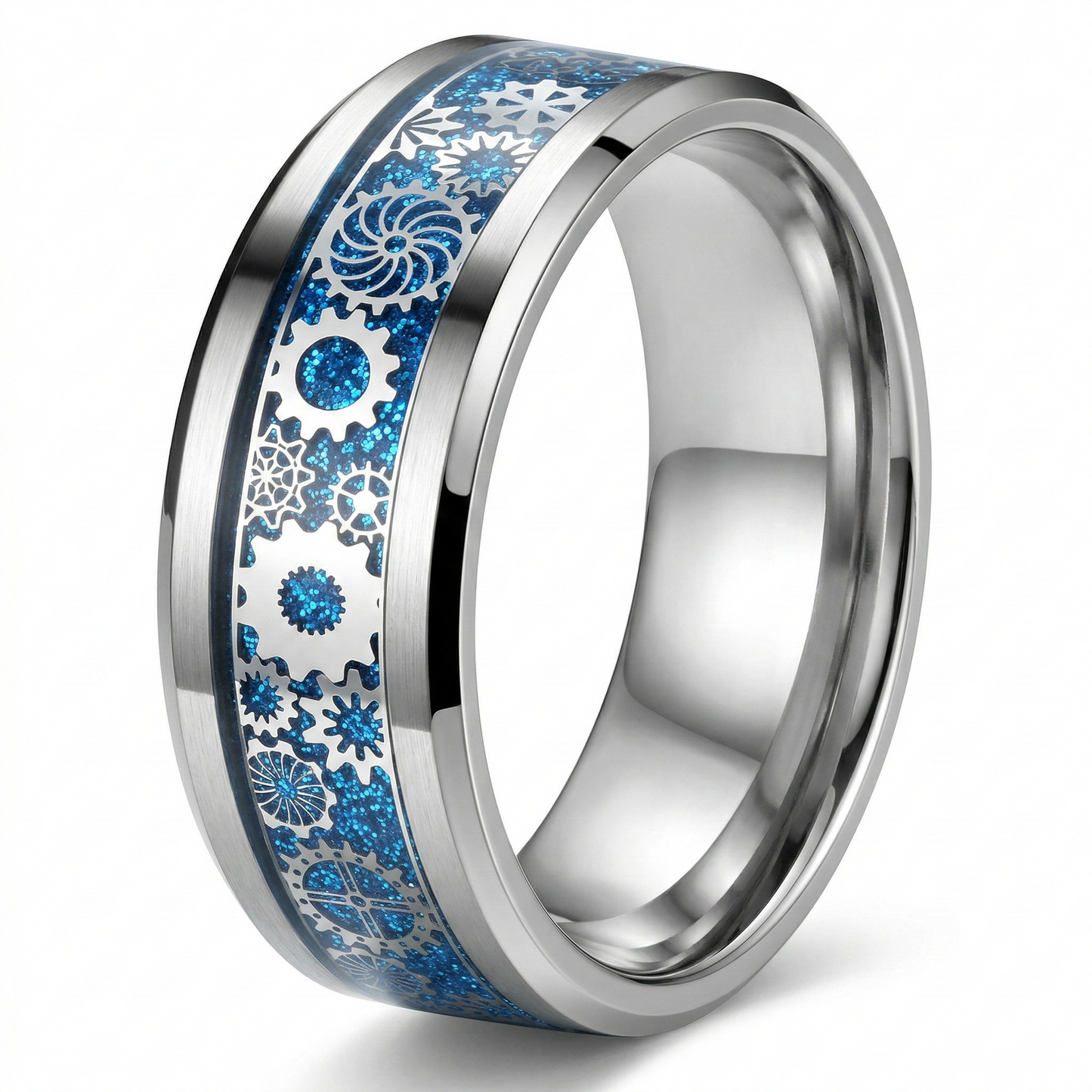 Titanium Steel Gear Spinner Ring for Men & Women, 8mm Rotating U-Shaped Geometric Band, Unisex Fidget Anxiety Ring