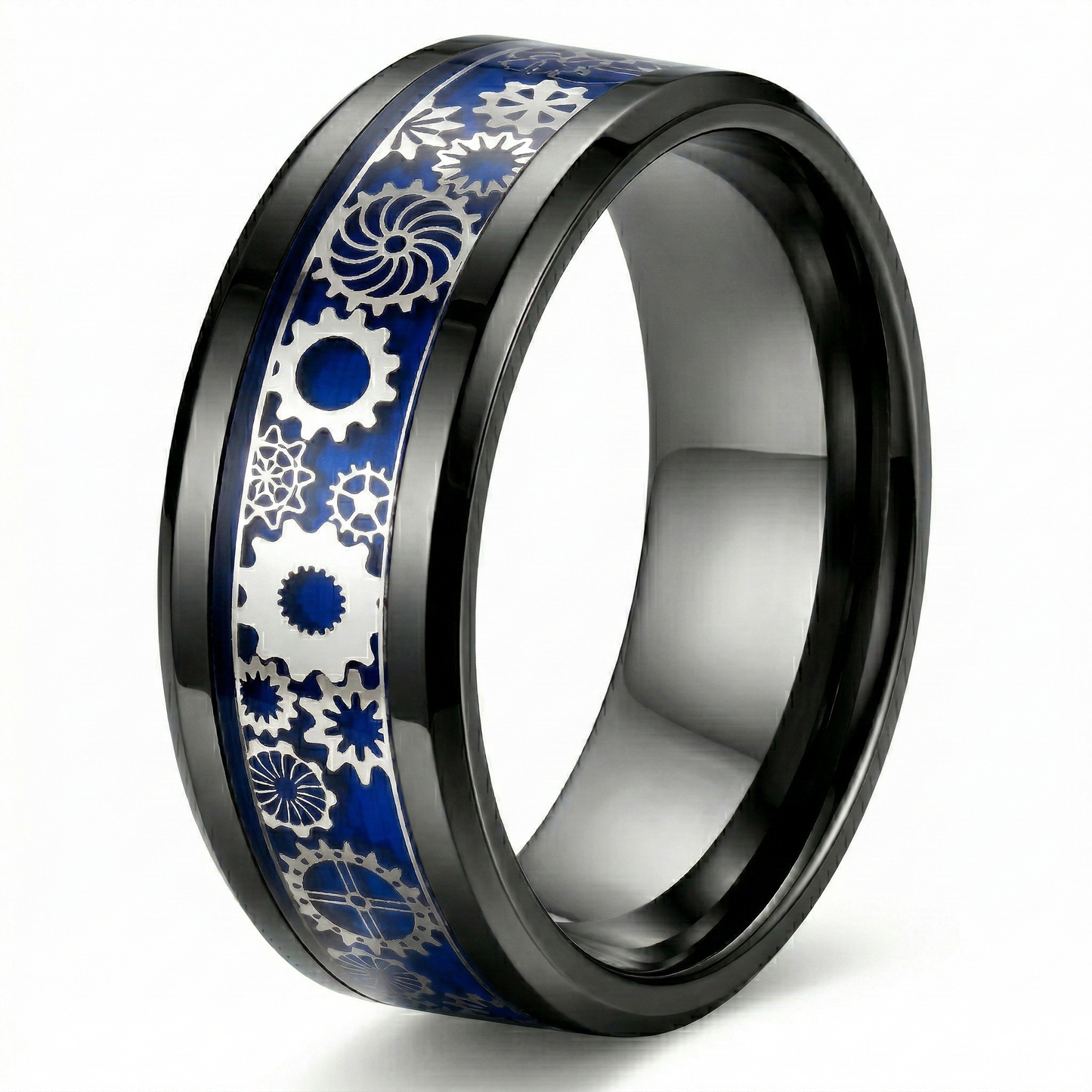Titanium Steel Gear Spinner Ring for Men & Women, 8mm Rotating U-Shaped Geometric Band, Unisex Fidget Anxiety Ring