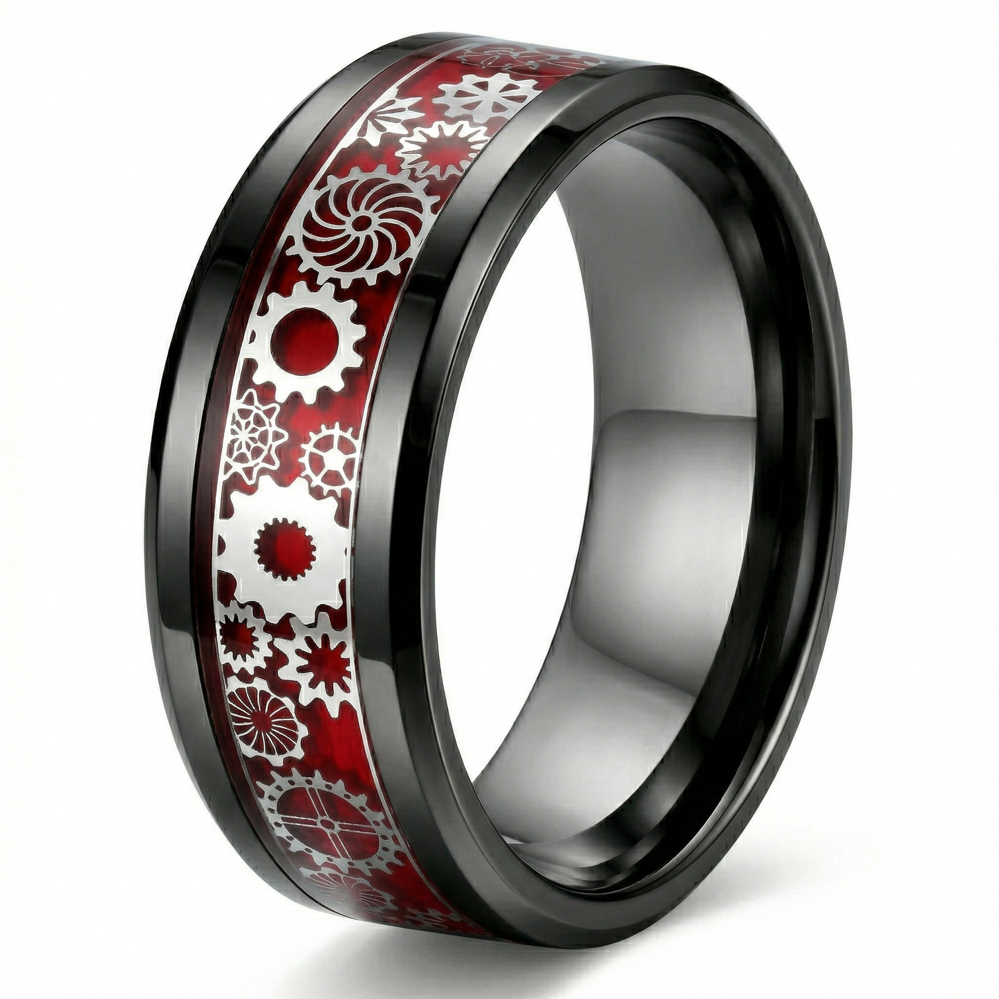Titanium Steel Gear Spinner Ring for Men & Women, 8mm Rotating U-Shaped Geometric Band, Unisex Fidget Anxiety Ring
