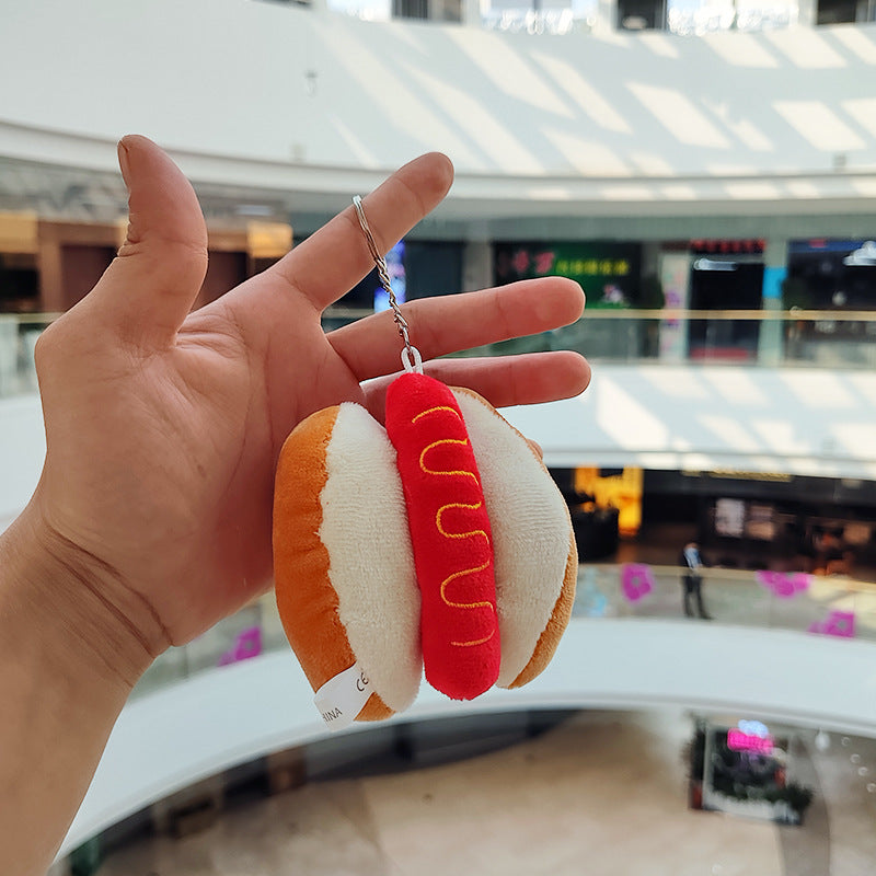 Food Keychains Plush Hamburger Fries Hot Dog Chicken Leg Toast Chips Cute Cartoon Food Dolls Pendant Keys Bags