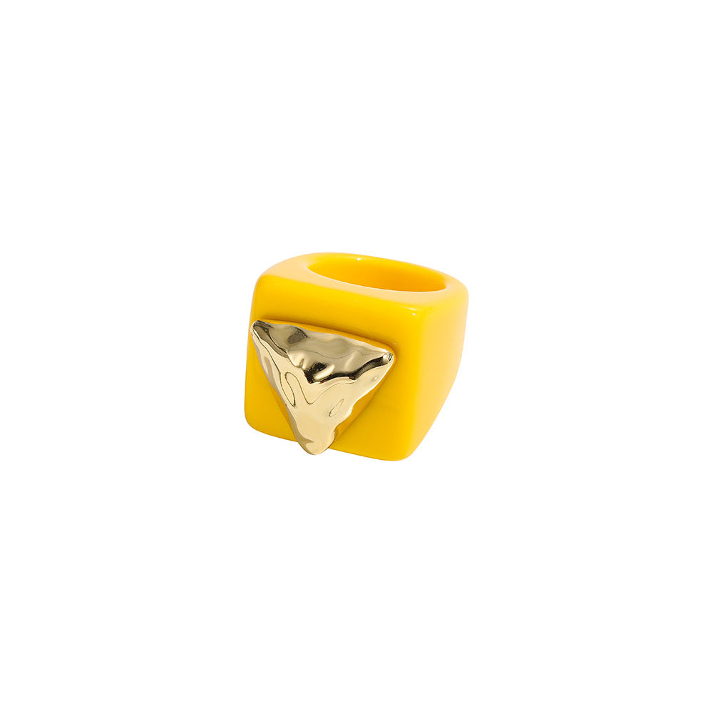 Womens Geometric Resin Ring Trendy Chamfering Square Pattern Cold Wind Ring Fashion Jewelry Average Size Stylish