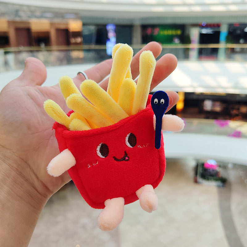 Food Keychains Plush Hamburger Fries Hot Dog Chicken Leg Toast Chips Cute Cartoon Food Dolls Pendant Keys Bags