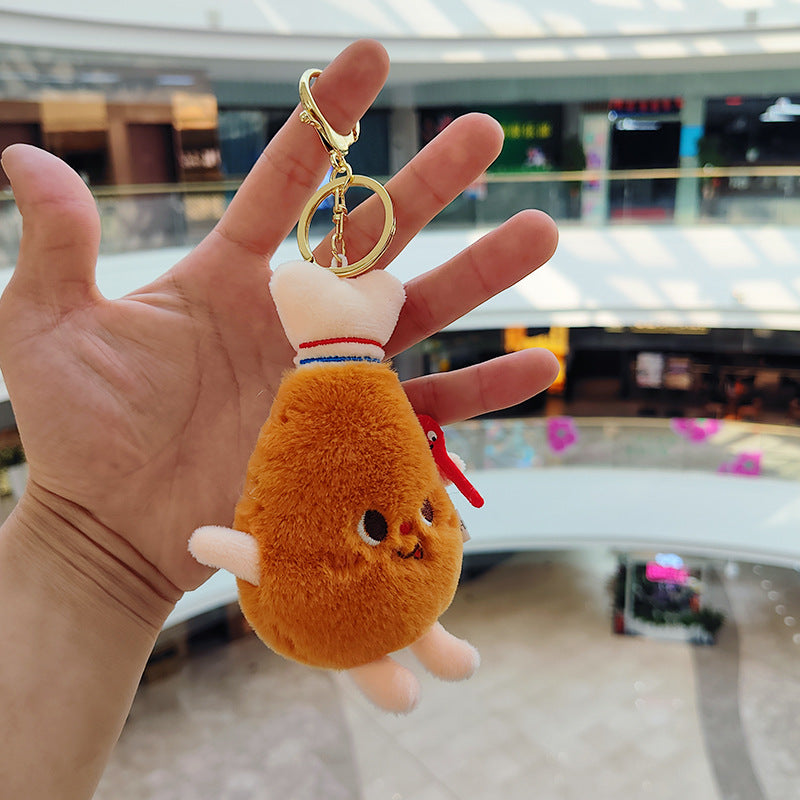 Food Keychains Plush Hamburger Fries Hot Dog Chicken Leg Toast Chips Cute Cartoon Food Dolls Pendant Keys Bags