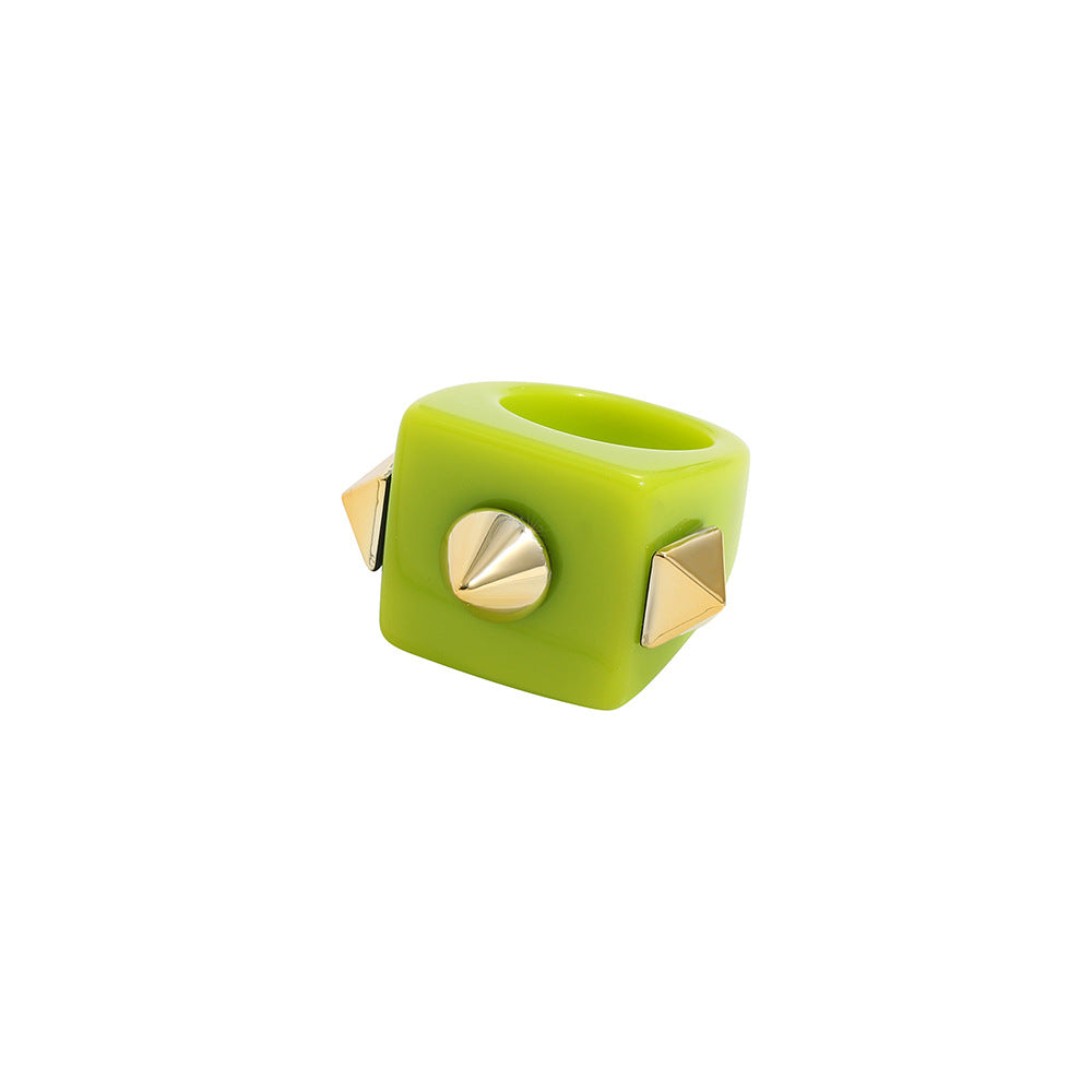 Womens Geometric Resin Ring Trendy Chamfering Square Pattern Cold Wind Ring Fashion Jewelry Average Size Stylish