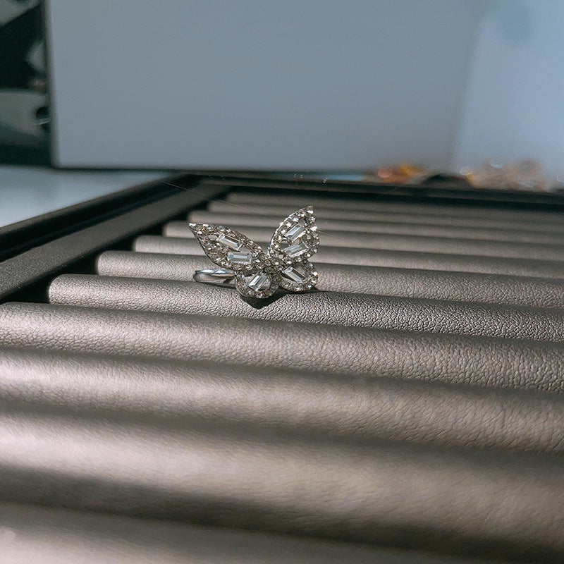 Womens Butterfly Ring Adjustable Open Design Fashion Jewelry Hollow Alloy European Style Ring For Women Silver