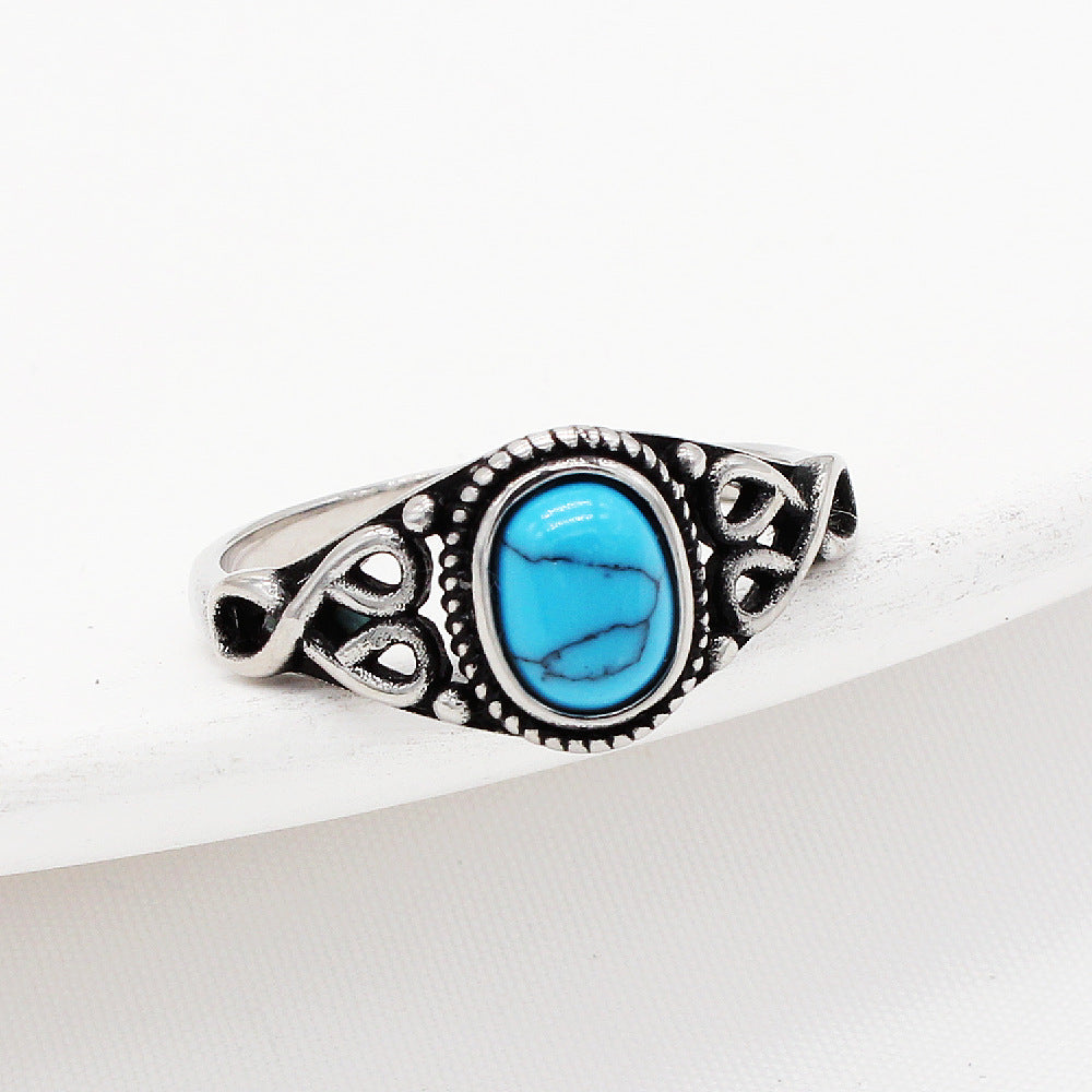 Internet Celebrity Ins Style Vintage Court Turquoise Women's Gemstone Ring