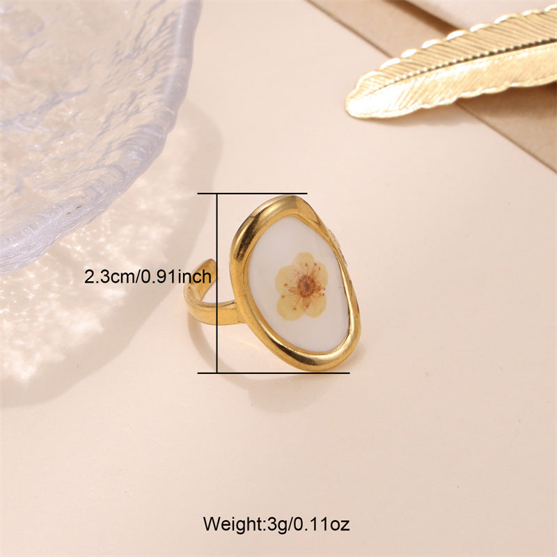 Stainless Steel Preserved Fresh Flower Ring Adjustable Unisex Jewelry Electroplated Elegant Bloom Design Everyday Use