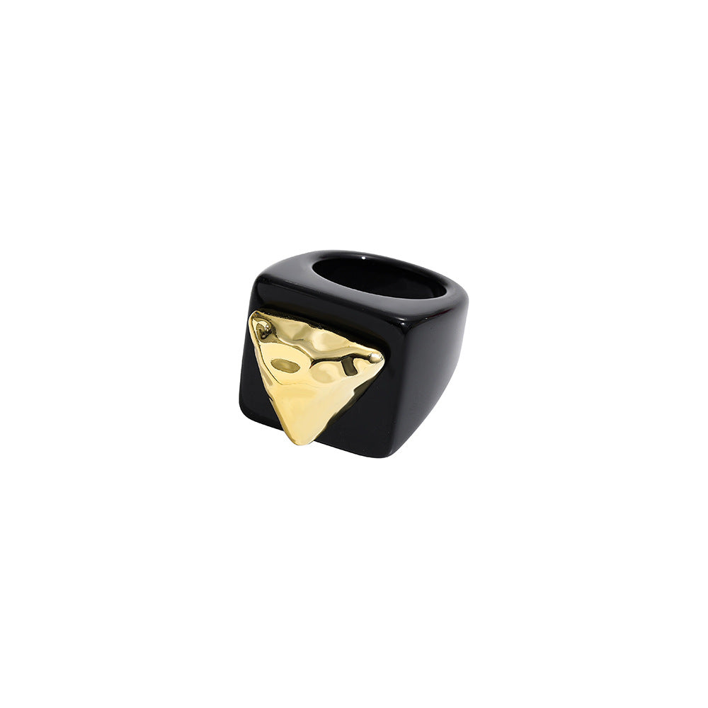 Womens Geometric Resin Ring Trendy Chamfering Square Pattern Cold Wind Ring Fashion Jewelry Average Size Stylish