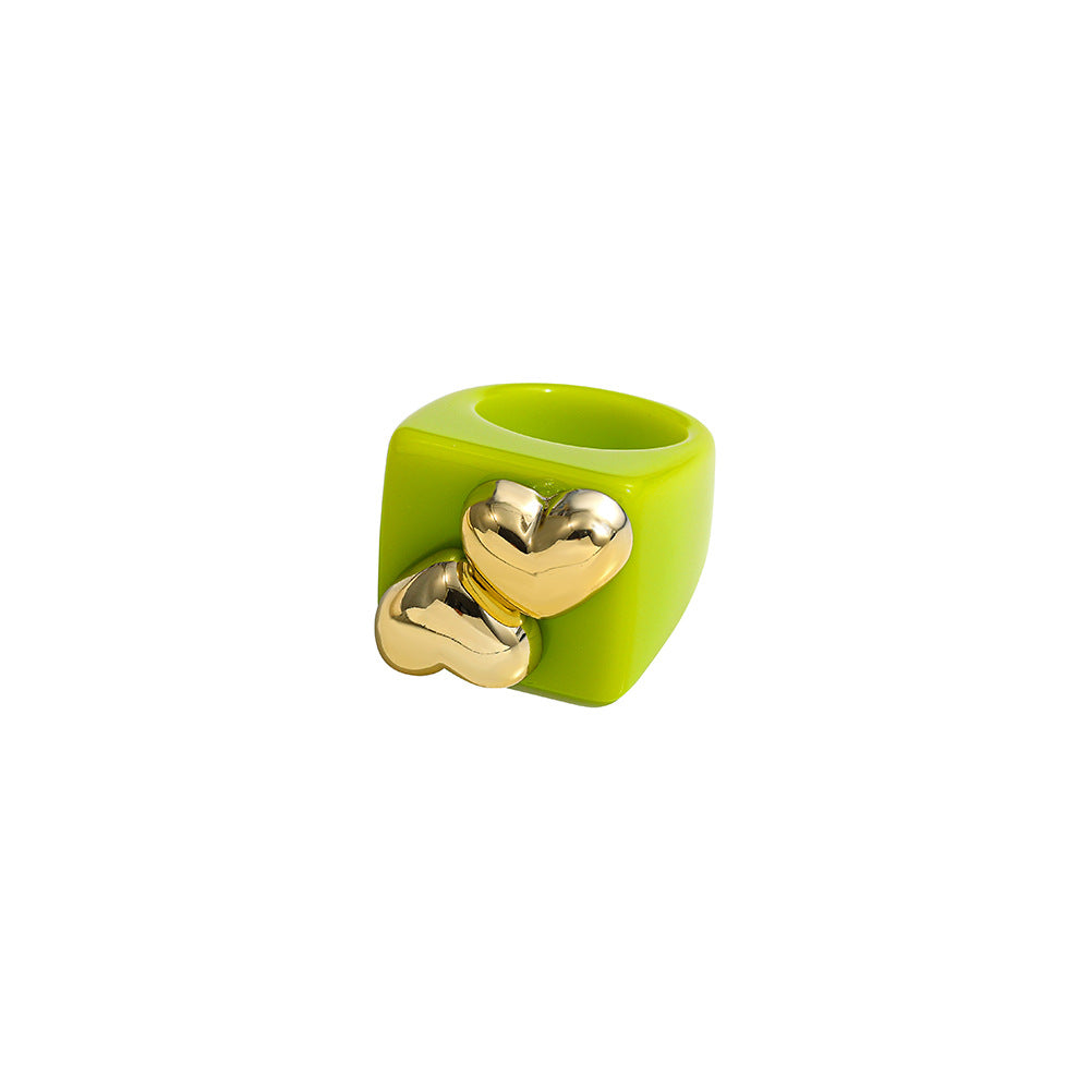 Womens Geometric Resin Ring Trendy Chamfering Square Pattern Cold Wind Ring Fashion Jewelry Average Size Stylish