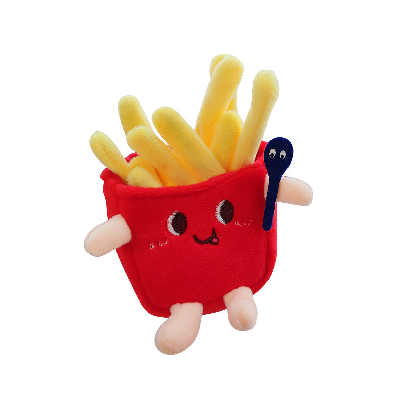 Food Keychains Plush Hamburger Fries Hot Dog Chicken Leg Toast Chips Cute Cartoon Food Dolls Pendant Keys Bags