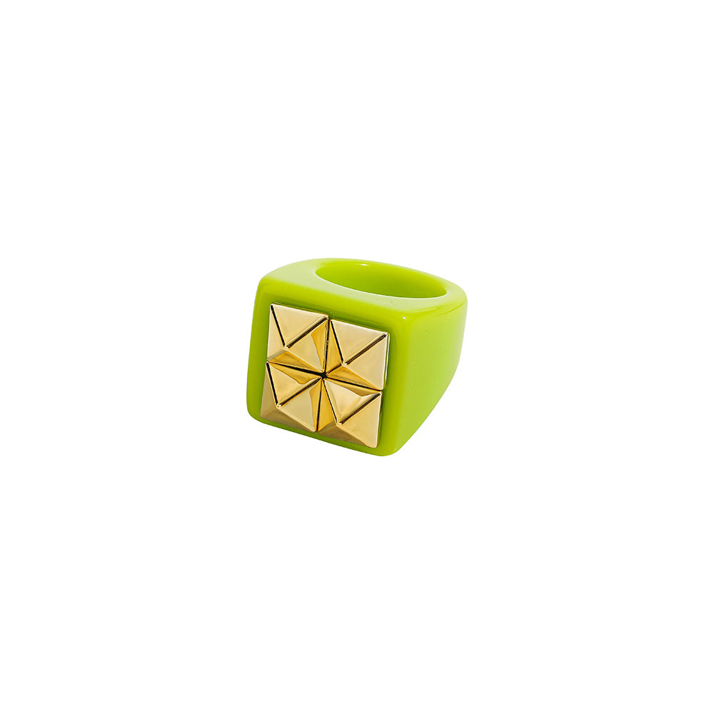 Womens Geometric Resin Ring Trendy Chamfering Square Pattern Cold Wind Ring Fashion Jewelry Average Size Stylish