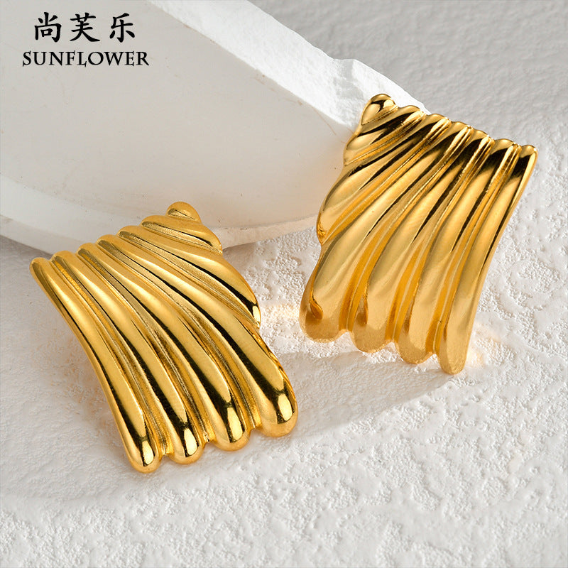 Womens Irregular Geometric Stainless Steel Earrings Retro Fashion Electroplated Studs Durable Accessory For Her