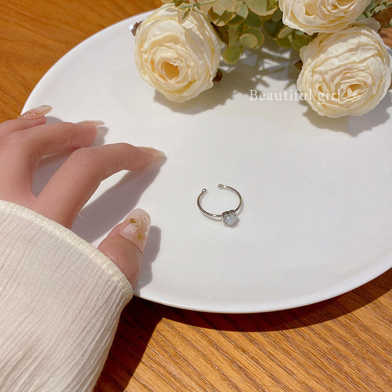 Womens Heart Ring Adjustable Copper Ring Electroplated Silver Jewelry Fashion Heart Shaped Ring For Women Daily Wear